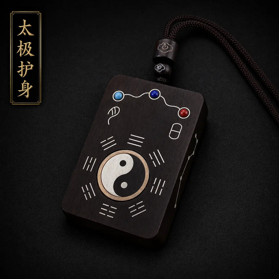 Taoist Yin Yang Bagua Ebony Wood Pendant - Feng Shui Protection & Energy Balance Amulet Necklace