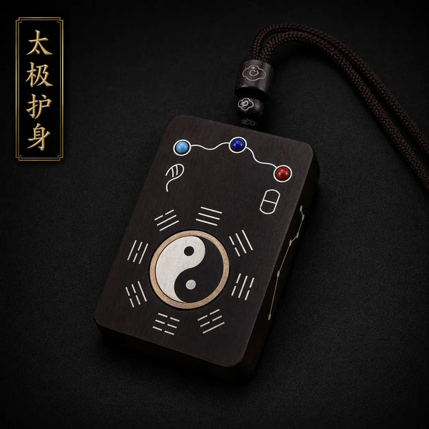 Taoist Yin Yang Bagua Ebony Wood Pendant - Feng Shui Protection & Energy Balance Amulet Necklace